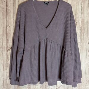 Torrid Gray Ridge Shirred Long Sleeve Top Size 2